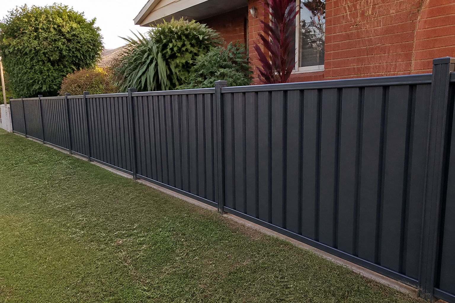 Freshly installed metal fence in southern Sydney