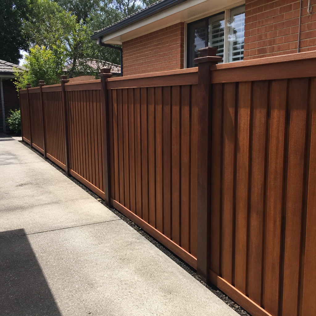 Metal lapped-and-capped fence that looks like timber
